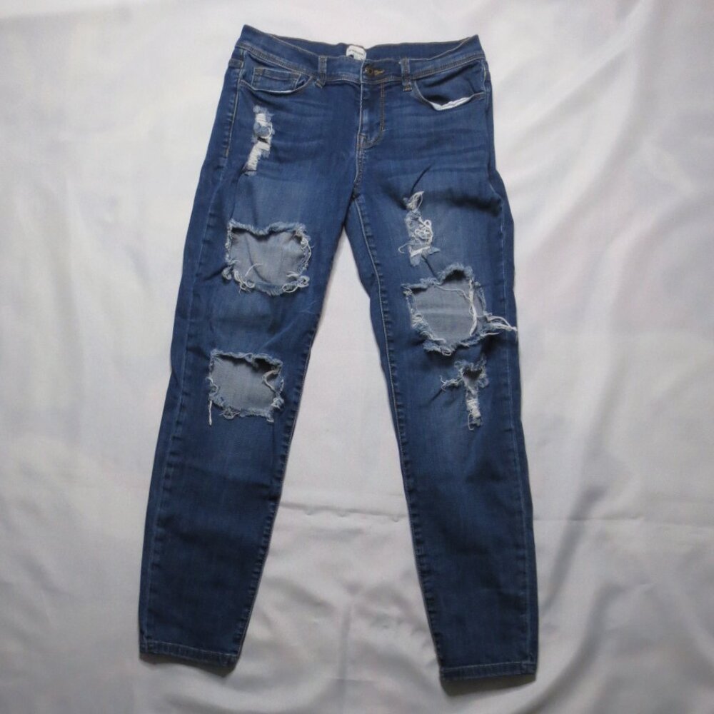 SNEAK PEEK womens JEANS distressed BLUE denim STRETCH mid-rise SIZE M